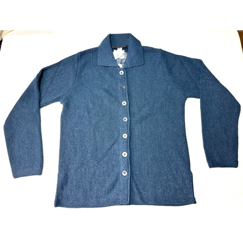Peruvian Connection Womens Alpaca Knit Cardigan Small Indigo Blue Button-Down
